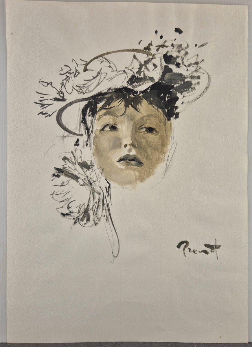 Pierre-laurent Brenot "woman's Face" Original Ink And Gouache, Signed, 42 X 29.5 Cm-photo-2