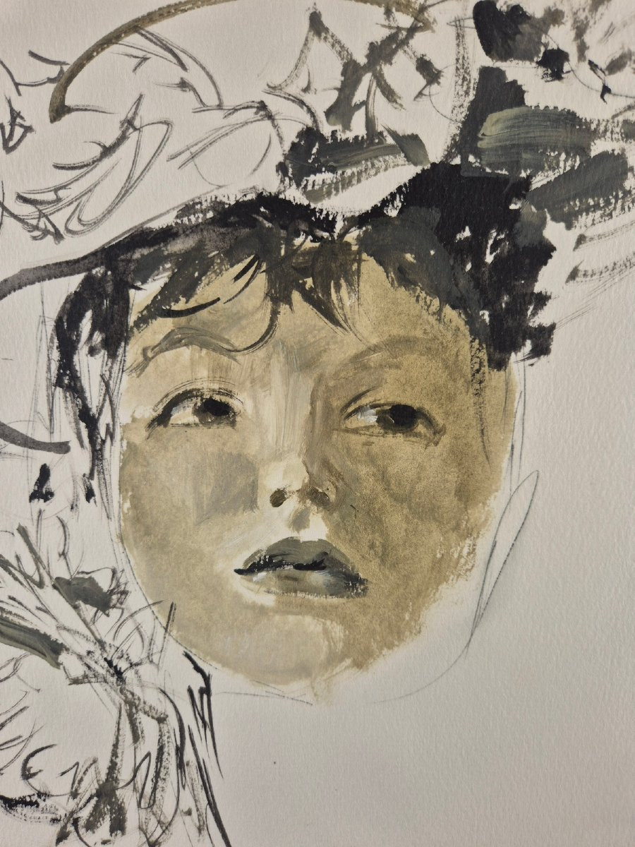 Pierre-laurent Brenot "woman's Face" Original Ink And Gouache, Signed, 42 X 29.5 Cm-photo-4