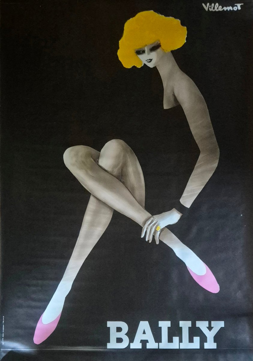 Bernard VILLEMOT "BALLY" Affiche originale 174x117 cm 1982 imprimerie I.P.A.