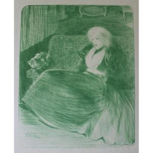 STEINLEN Chanson Frêle Femme & chat - Lithographie originale sur Japon Epreuve d'essai 1897