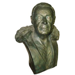 Roger Besus - Bust Of Paul-emile Victor - Plaster With Bronze Patina 60 Cm - Artist Provenance