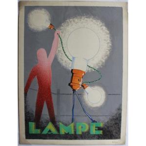 SUPERBE GOUACHE originale Projet Publicitaire pour des Lampes,  Ateliers R. PICHON années 30