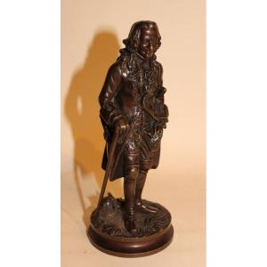 Beautiful Bronze 19th Century. With Brown Patina Representing Voltaire In Foot 18.5 Cm High