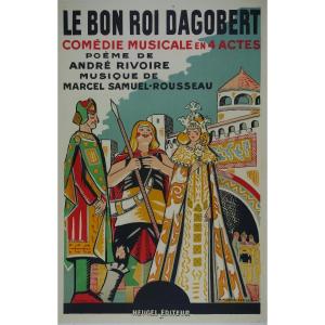 André HELLE "Le Bon Roi Dagobert" Affiche lithographique originale 120 x 80 cm ca 1920