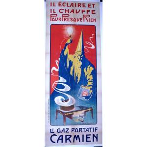 BAUDRIER-FOUCAULT - Le Gaz Portatif CARMIEN Très rare Affiche lithographique originale ca 1900