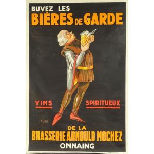 Le Clercq - Bières de garde vins spiritueux Brasserie Mochez - Onnaing Affiche originale TBE