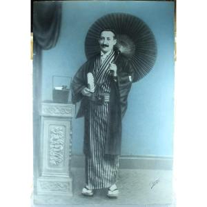 Transvestite Man In Japanese Kimono Very Large Photo 84x58 Cm! Ramus Grenoble 1912 Pierre Loti