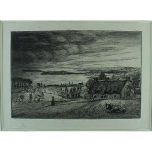 Jean FRÉLAUT "Paysage de l'Ile-aux-Moines" - 1913 - Estampe originale signée et numérotée 23/30