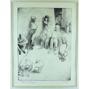 Paul Lemagny "la Rencontre" Original Burin On Vellum Signed Artist's Proof Printed At 6 Ex.