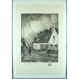 Pierre BOISSART "Vieilles maisons Rue des Foulons Bailleul Nord" Eau-forte orig. signée N°37/50