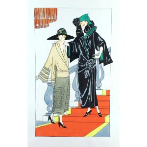 Women's Fashion Large Original Art Deco Gouache 45 X 32 Cm Boy's Dresses #2