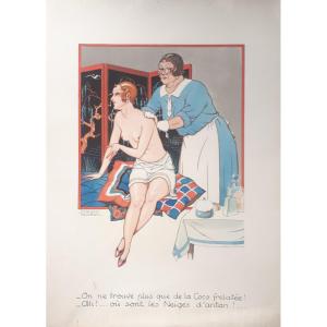 Fernand COUDERC "La COCO Frelatée"  Belle aquarelle et gouache originale Art déco signée 1931