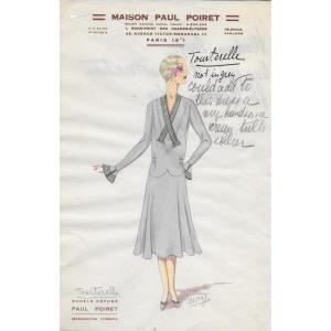 Maison Paul Poiret "tourterelle" Original Fashion Sketch Watercolor And Pencil Ca 1925-29