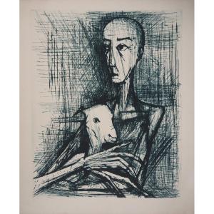 Bernard Buffet - "apocalypse, Saint John With The Lamb," Original Drypoint On Arches Paper, 1961