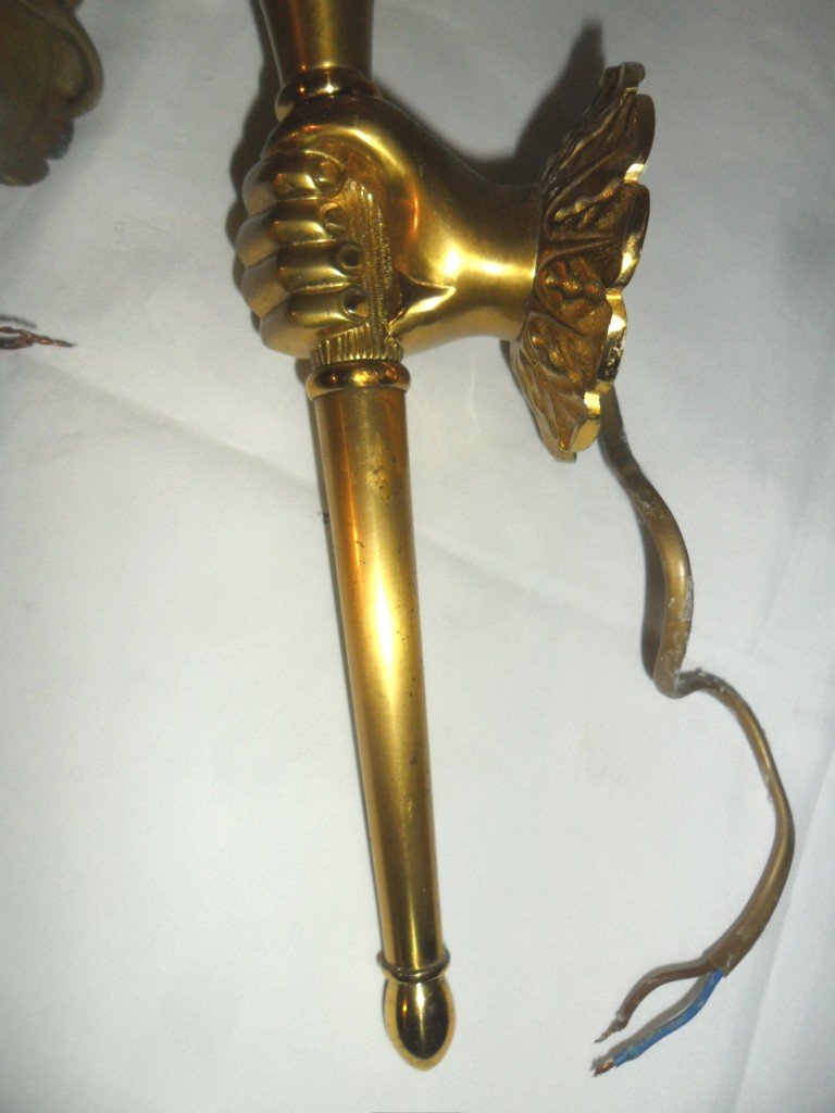 Pair Of Bronze Sconces From Maison Jansen-photo-3