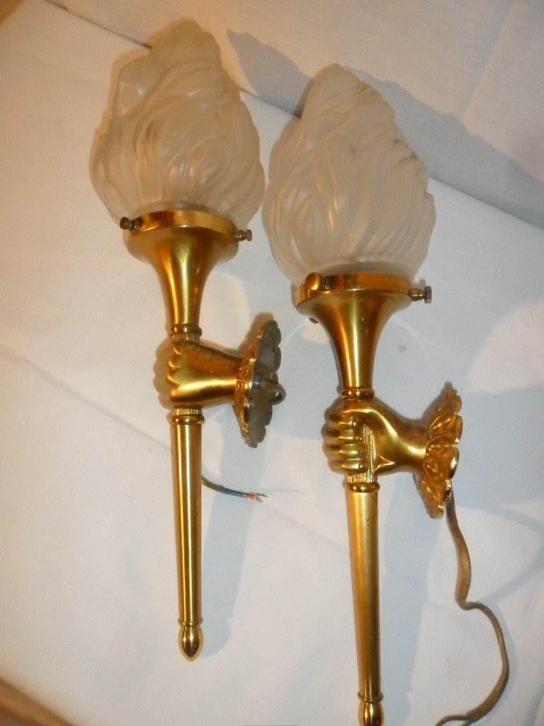 Pair Of Bronze Sconces From Maison Jansen-photo-4