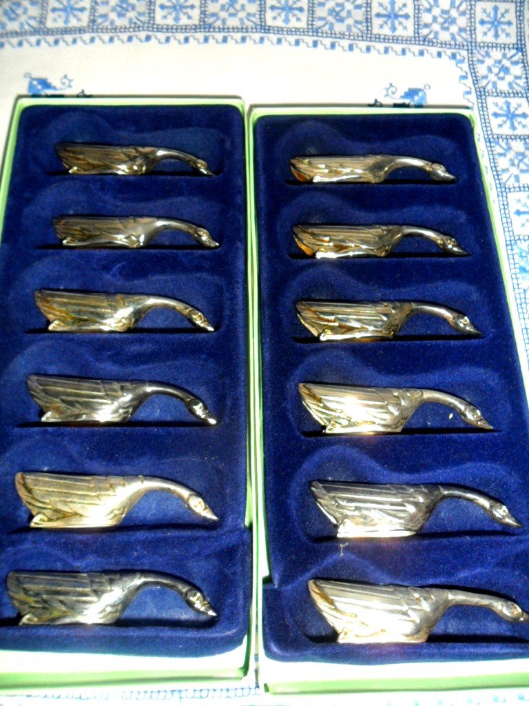 12 Porte-couteaux (cygnes) En Métal Argenté-photo-1