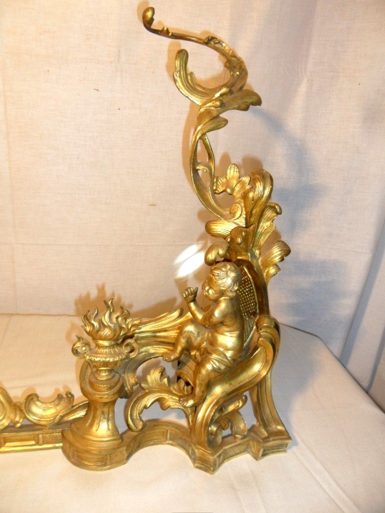 Front Of Fireplace In Gilt Bronze Decor With Putti-photo-3