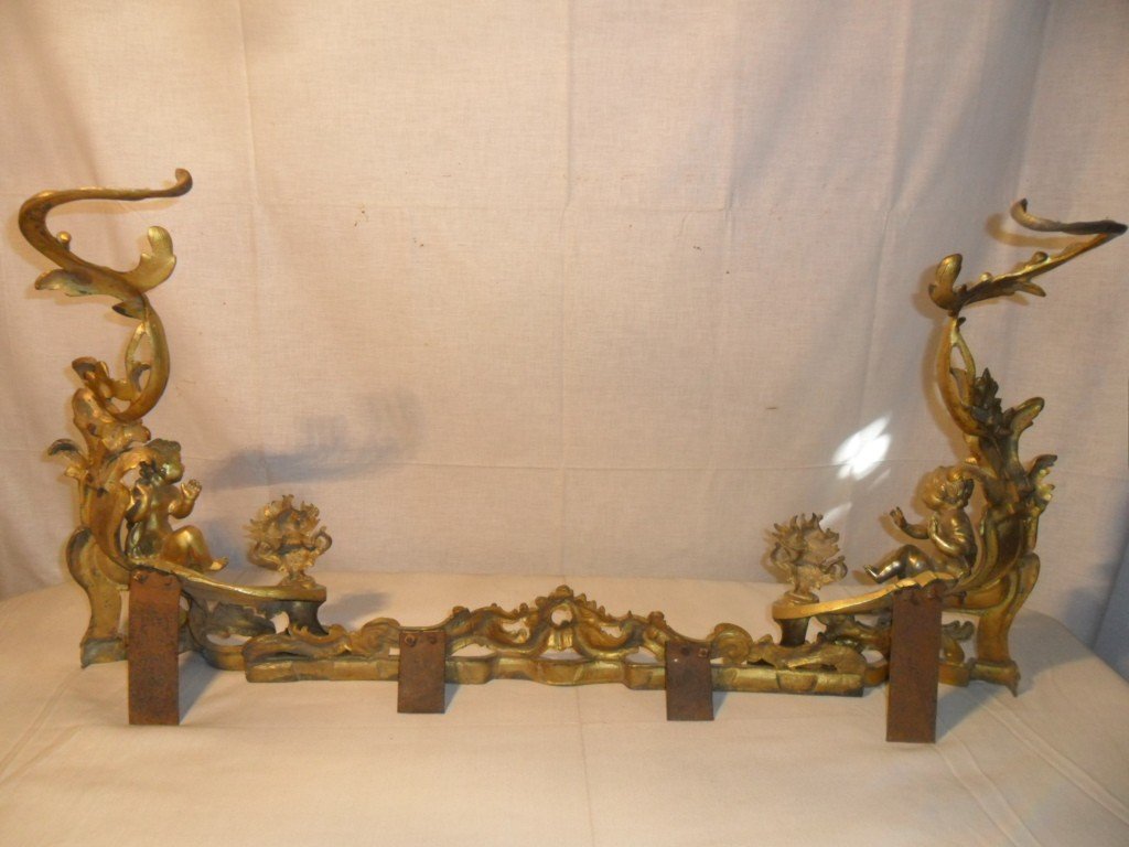 Front Of Fireplace In Gilt Bronze Decor With Putti-photo-4
