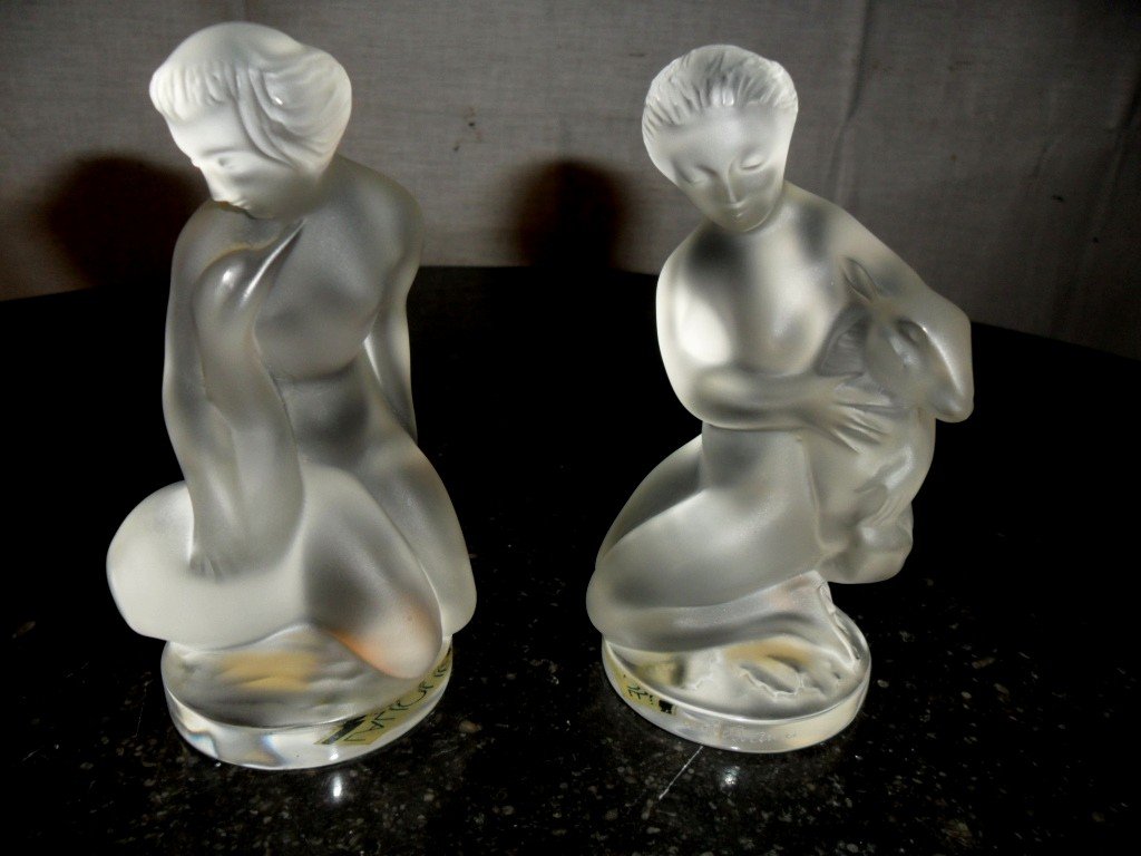 Pair Of Lalique Crystal Statuettes-photo-3