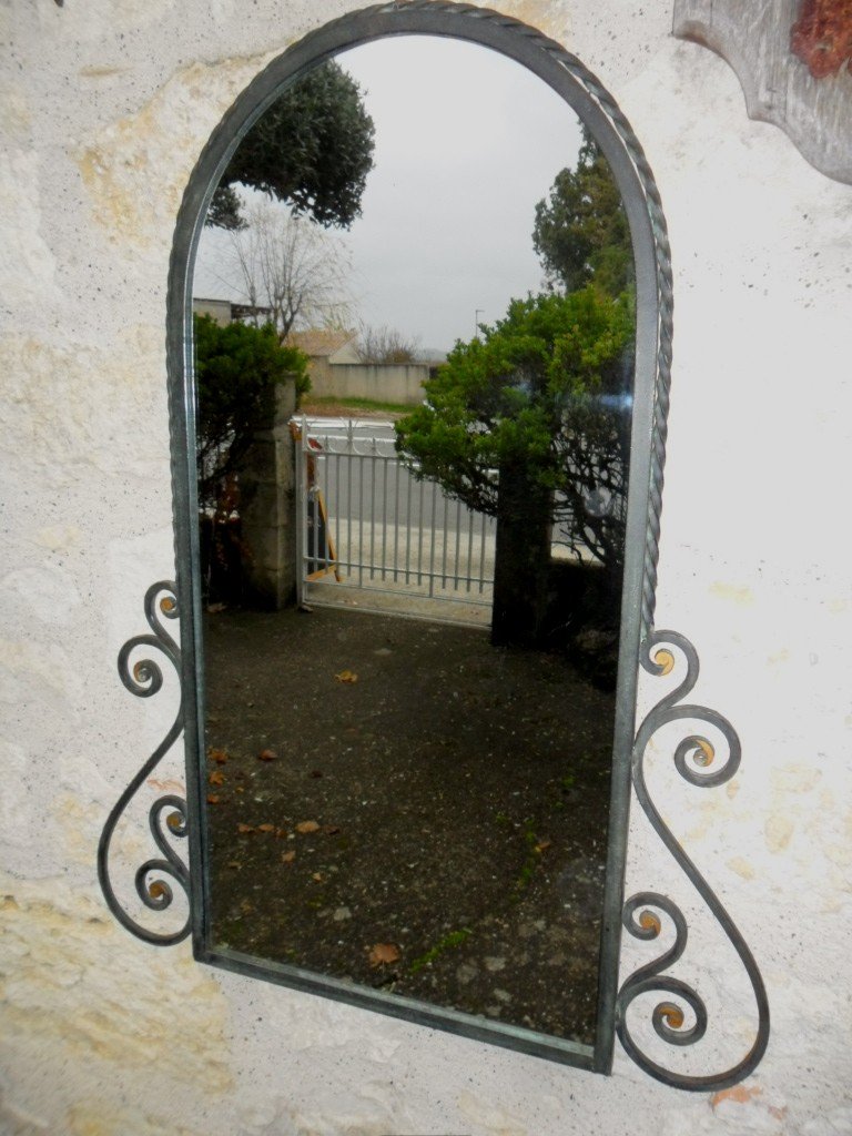 Miroir Et Sa Console d'Applique en Fer Forgé Art Déco-photo-4