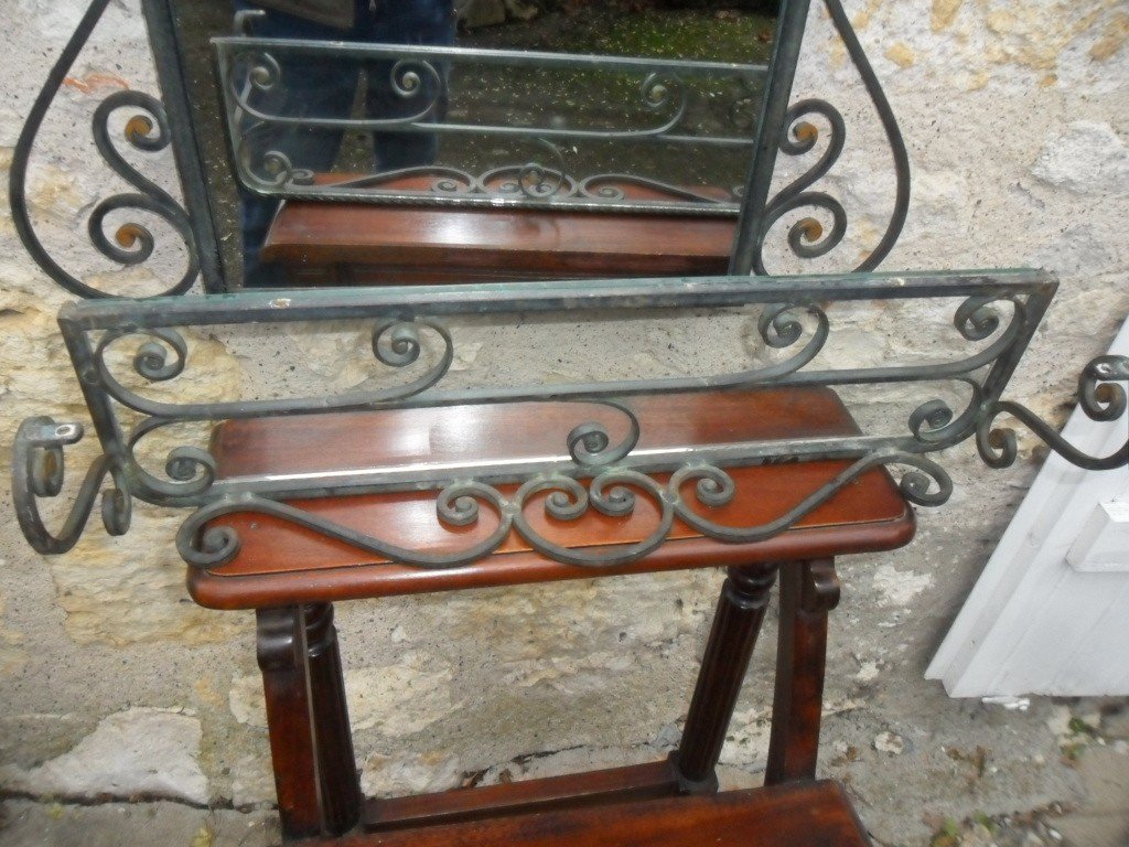 Mirror And Its Wall Console In Art Deco Wrought Iron-photo-2