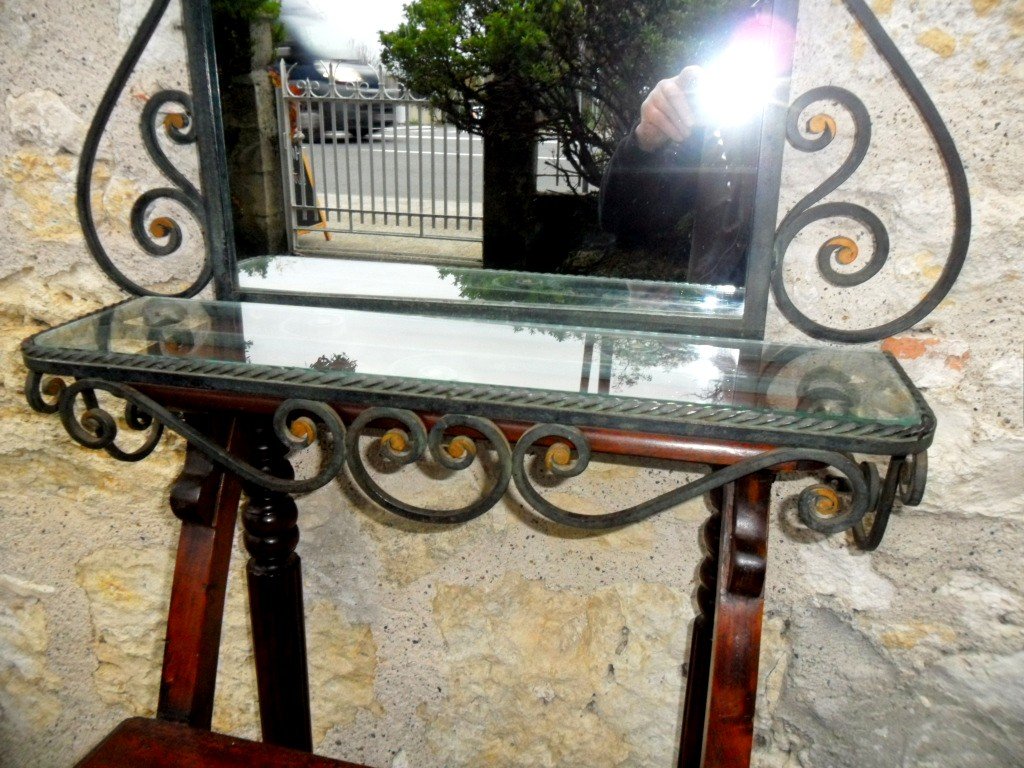 Mirror And Its Wall Console In Art Deco Wrought Iron-photo-3