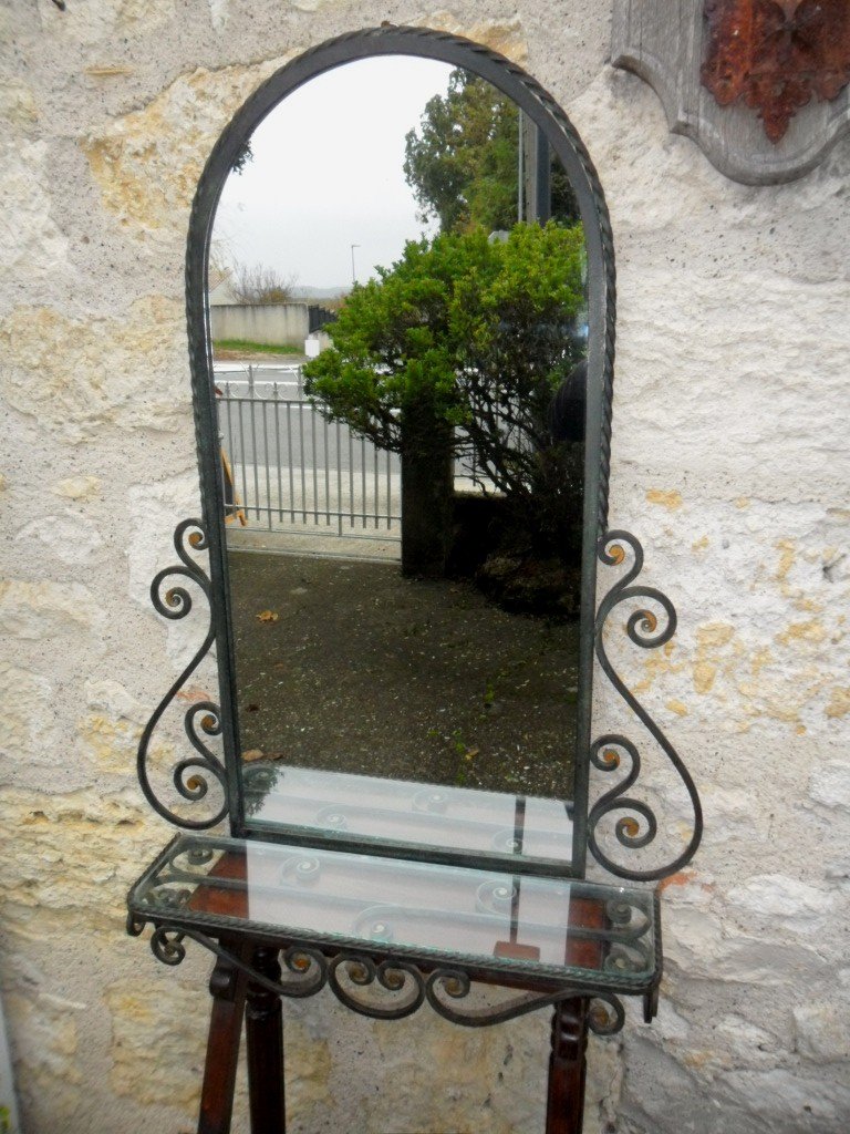 Mirror And Its Wall Console In Art Deco Wrought Iron-photo-4
