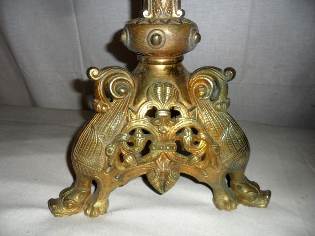 Large Candlestick In Gilt Bronze-photo-2