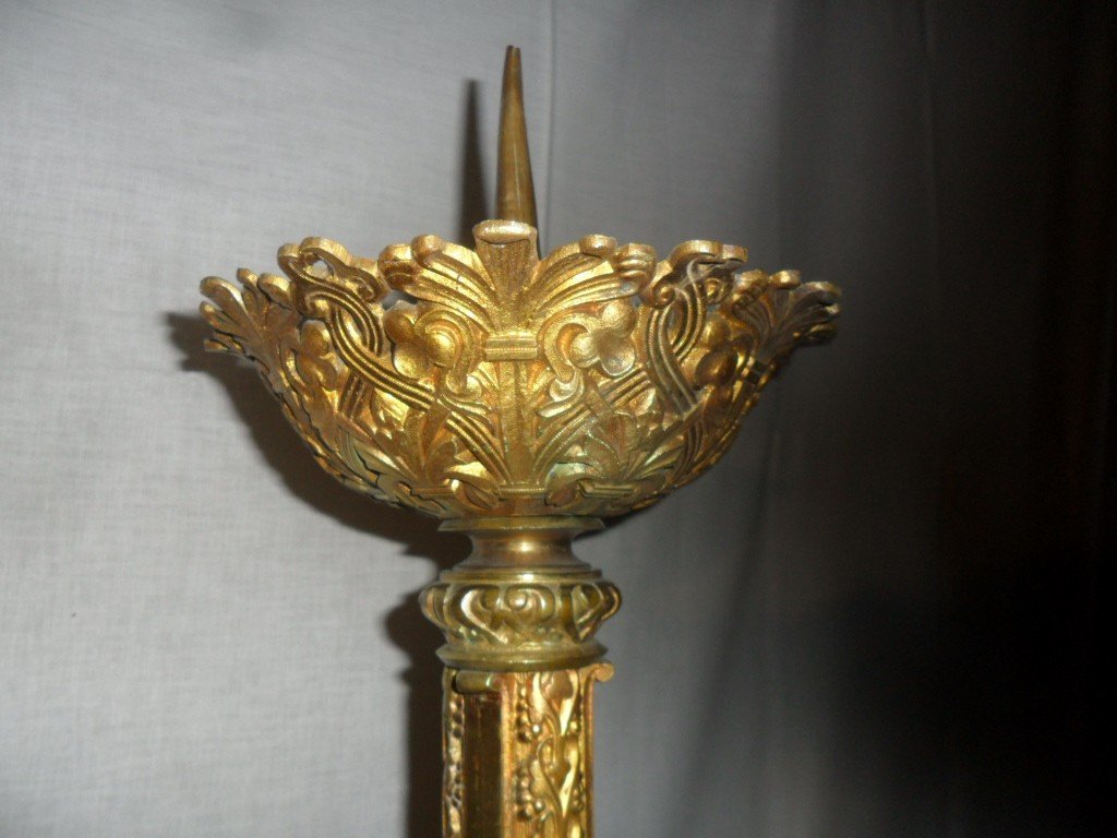 Large Candlestick In Gilt Bronze-photo-2
