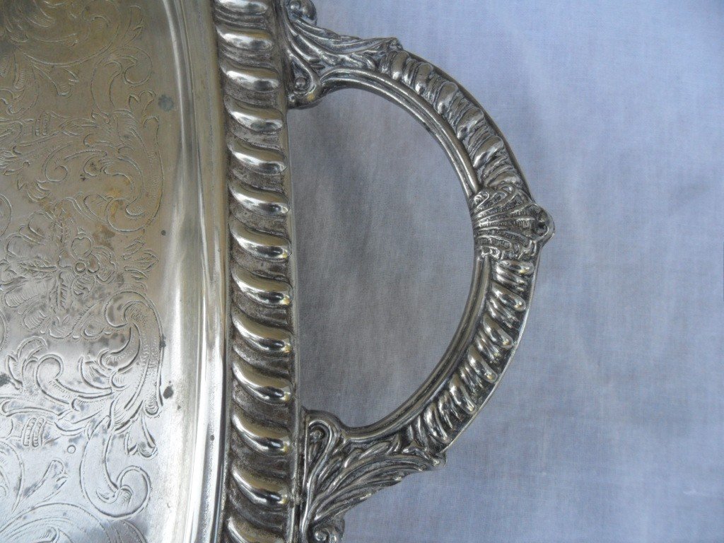 Large Rocaille Style Silver Metal Tray-photo-4