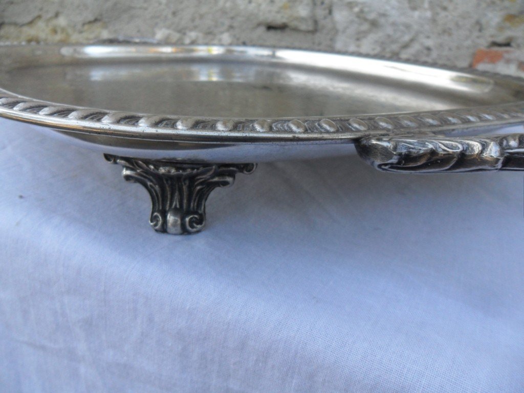 Large Rocaille Style Silver Metal Tray-photo-1