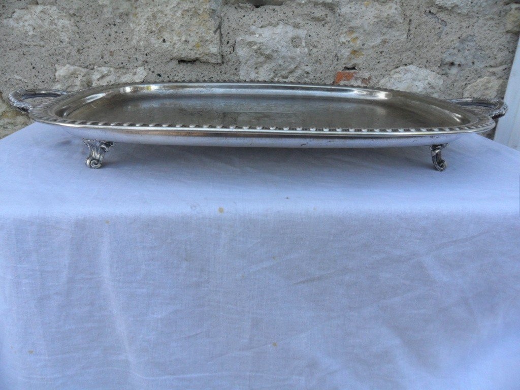 Large Rocaille Style Silver Metal Tray-photo-2