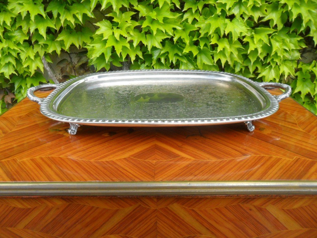 Large Rocaille Style Silver Metal Tray