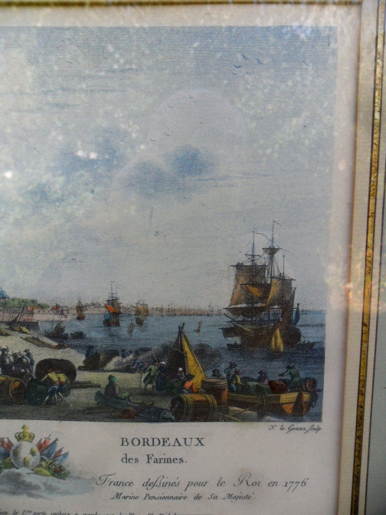 18th Century Engraving "port Of Bordeaux" View Of The Quai Des Farines "-photo-4