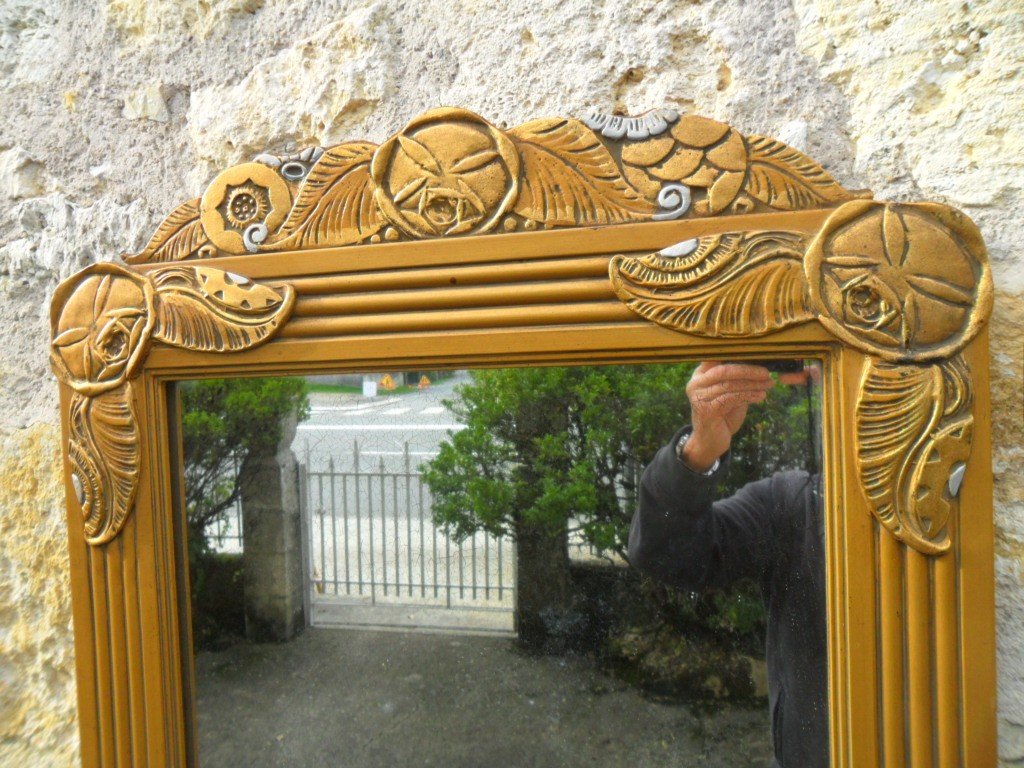 Miroir Art Déco En Bois Doré-photo-2