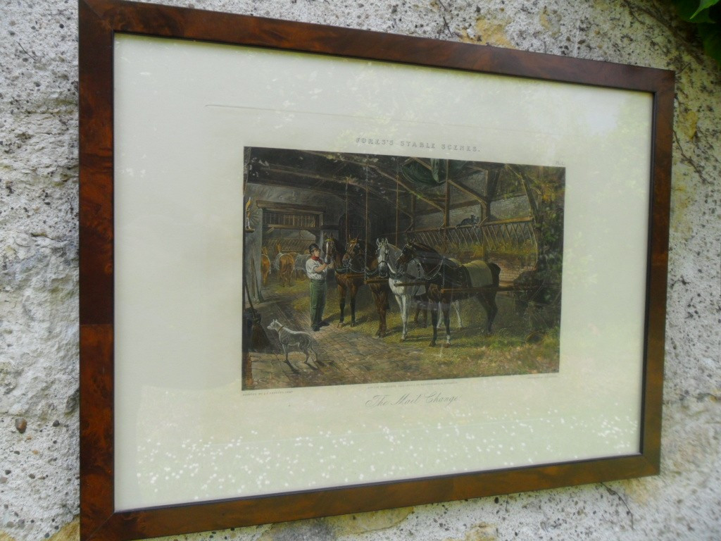 19th Century English Engraving "stable Scene"-photo-4