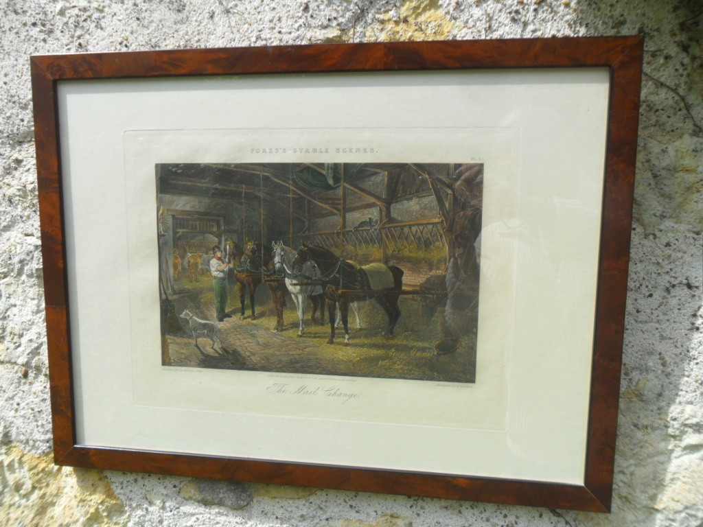 19th Century English Engraving "stable Scene"