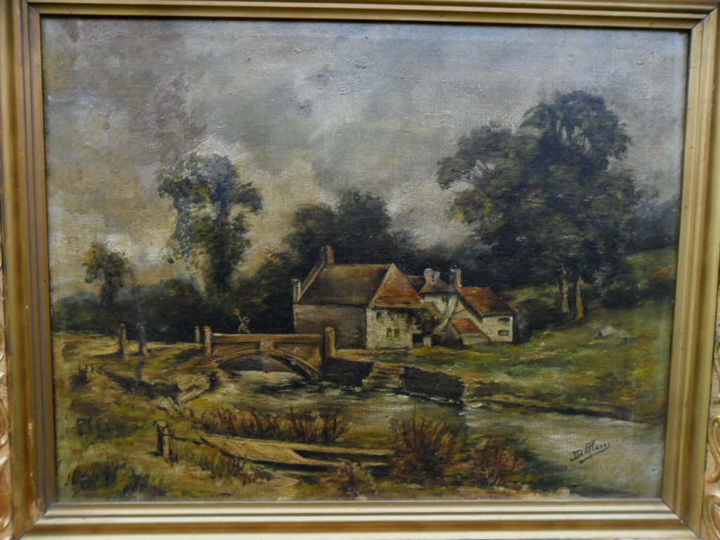 Oil On Canvas Riverside Landscape 19th Century-photo-2