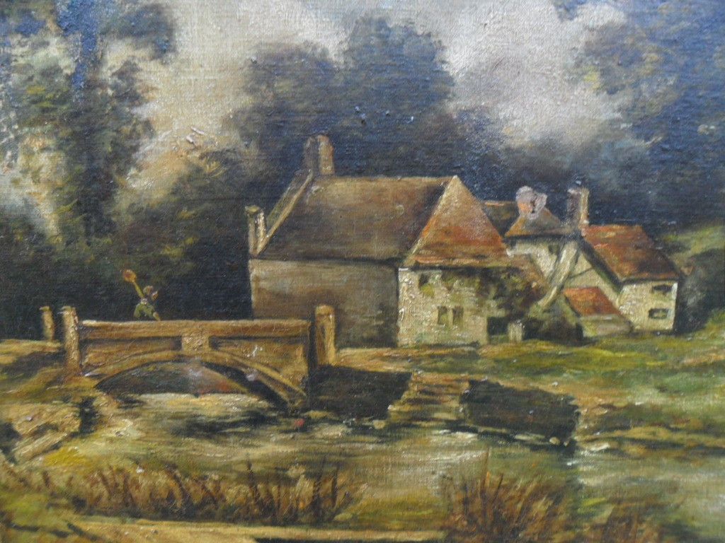 Oil On Canvas Riverside Landscape 19th Century-photo-3