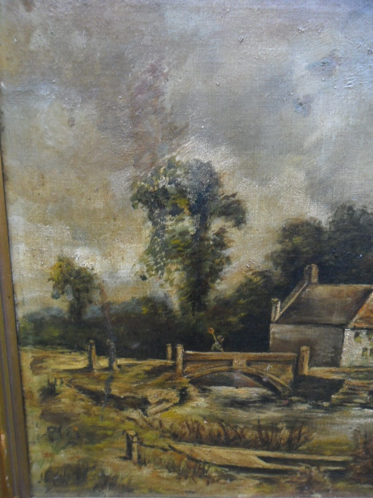 Oil On Canvas Riverside Landscape 19th Century-photo-4