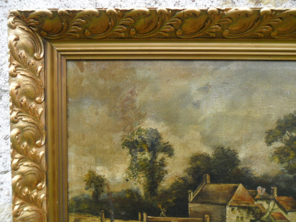Oil On Canvas Riverside Landscape 19th Century-photo-1