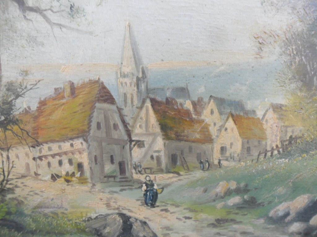 Huile Sur Toile Entrée de Village  19ème-photo-4