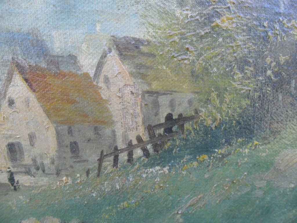 Huile Sur Toile Entrée de Village  19ème-photo-3