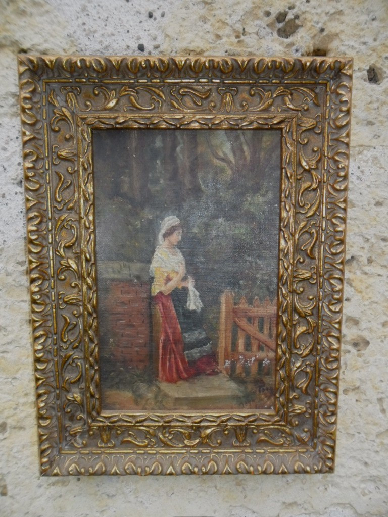 Oil On Canvas, 19th Century, "the Lady At The Barrier" -photo-3