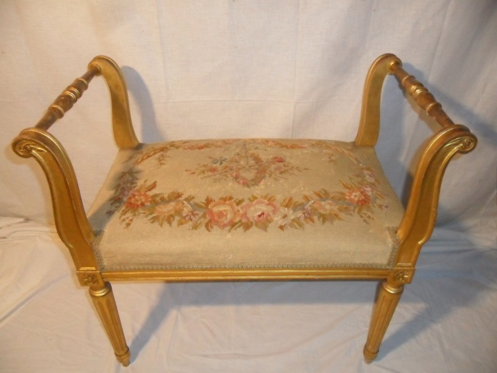 Banquette de Style Louis XVI en Bois Doré-photo-2