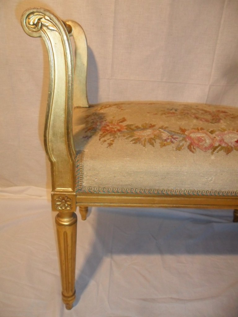Banquette de Style Louis XVI en Bois Doré-photo-3