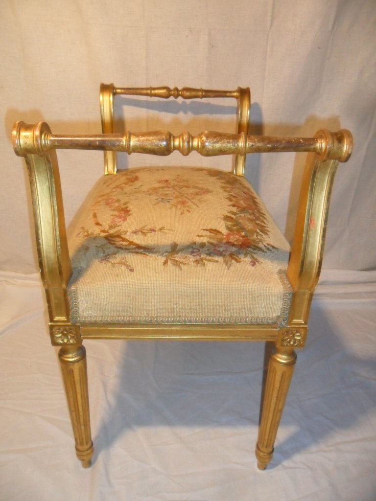 Banquette de Style Louis XVI en Bois Doré-photo-1