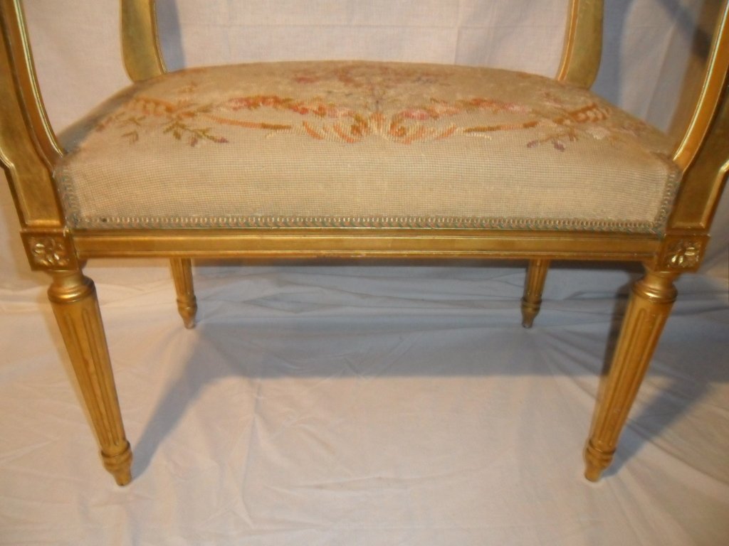 Banquette de Style Louis XVI en Bois Doré-photo-2