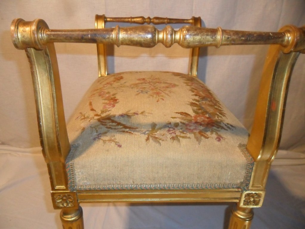 Banquette de Style Louis XVI en Bois Doré-photo-4